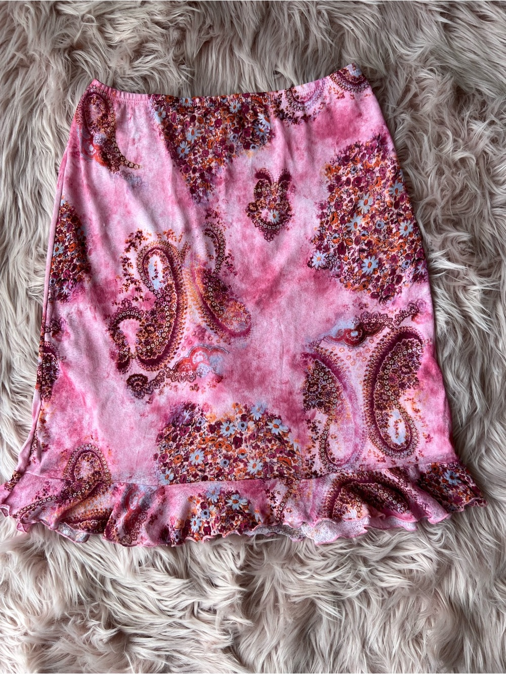 Vintage Y2K Suzy Shier Pink Paisley Ruffle Midi Skirt Small